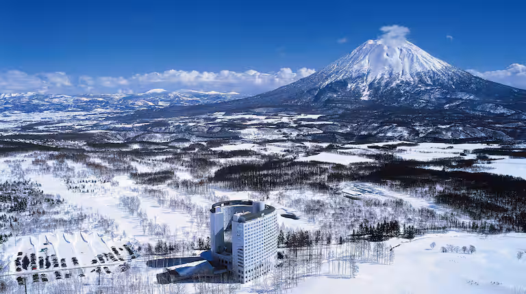 Hilton Niseko Village with Mount Yotei in winter